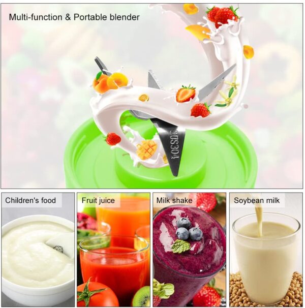 Portable Blender Single Serve, Small Size Blender USB Rechargeable 380ml (Green) - Image 4