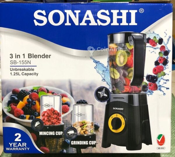 Sonashi 3 In 1 Countertop Blender 300W With Unbreakable Jar & Mill (Black) SB-155N - Image 5