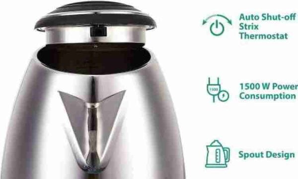 Secrets Stainless Electric Kettle 1.5L - Silver - Image 3