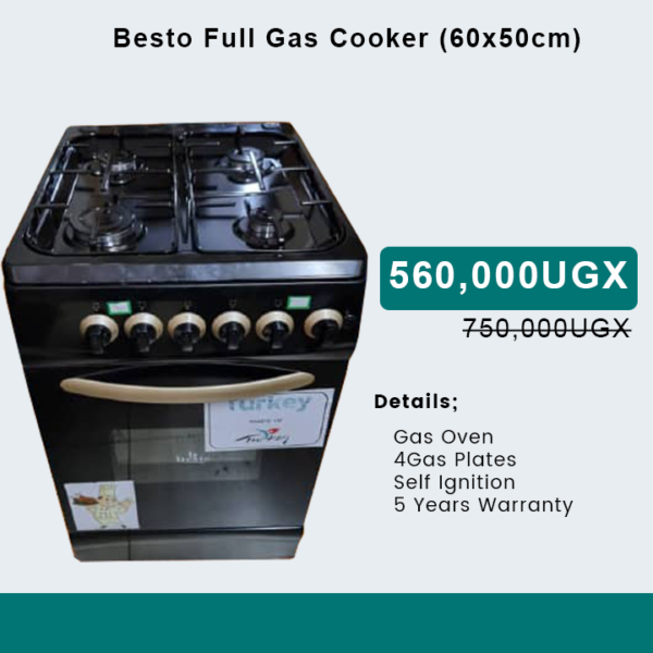 Besto Full Gas Cooker (60 by 50cm) - Black