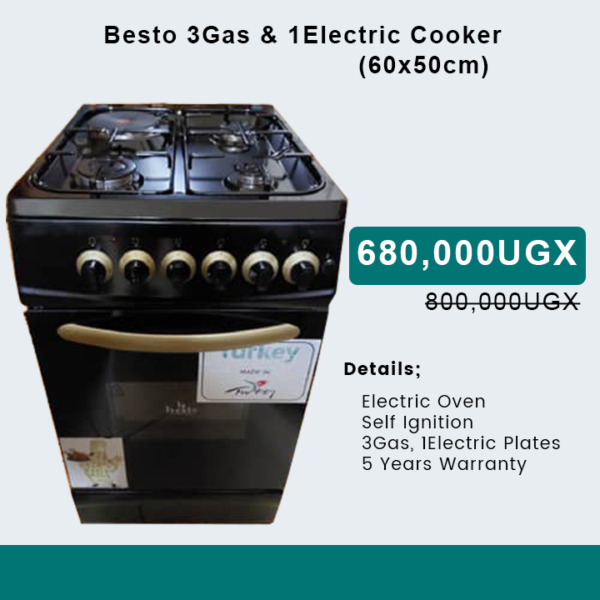 Besto 3 Gas +1 Electric Burner Cooker ( 60x50cm ) - Black