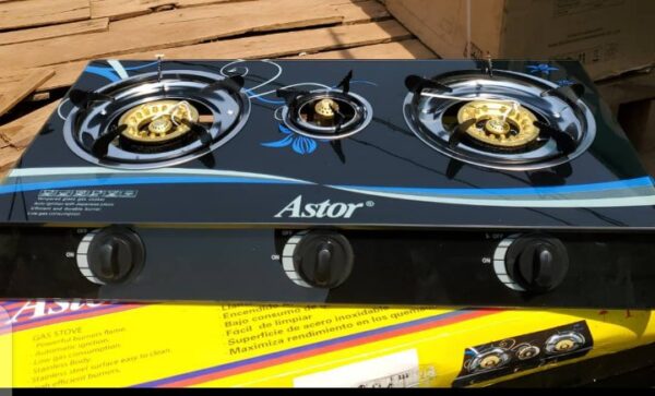 Astor Triple Burner Gas Stove - Black. - Image 2