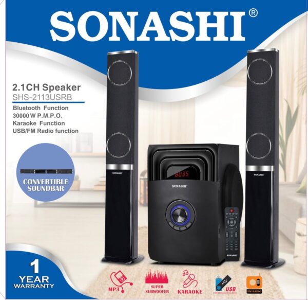 Sonashi Home Theater Speaker System 2.1 Channel With Bluetooth | SHS-2113USRB - Black - Image 2
