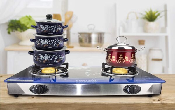 Sonashi Stainless Steel Double Burner Gas Stove SGB-202GN - Image 3