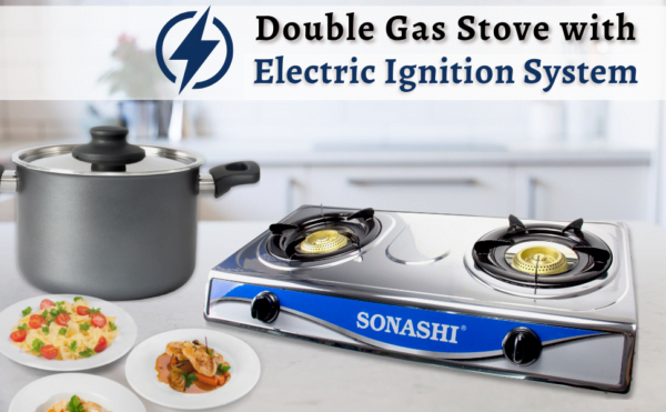 Sonashi Double Burner Gas Stove SGB-208S - Silver/Black/Blue - Image 5