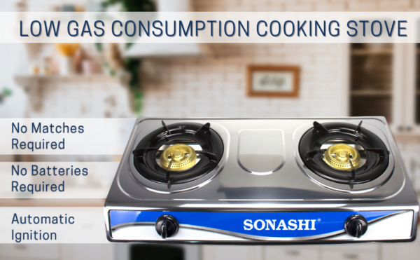 Sonashi Double Burner Gas Stove SGB-208S - Silver/Black/Blue - Image 6