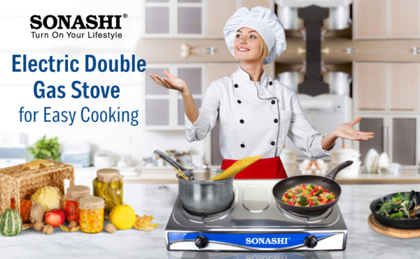 Sonashi Double Burner Gas Stove SGB-208S - Silver/Black/Blue - Image 7