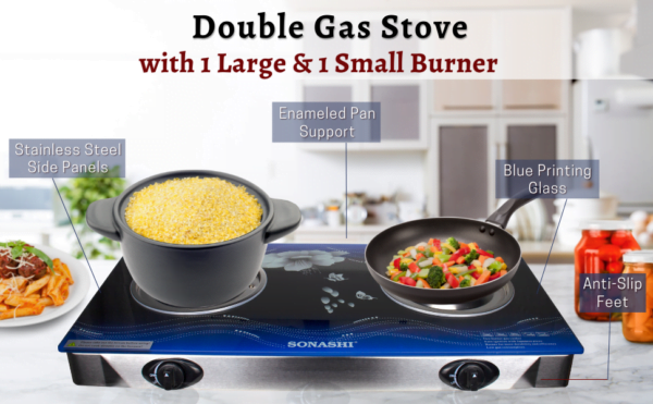 Sonashi Stainless Steel Double Burner Gas Stove SGB-202GN - Image 6