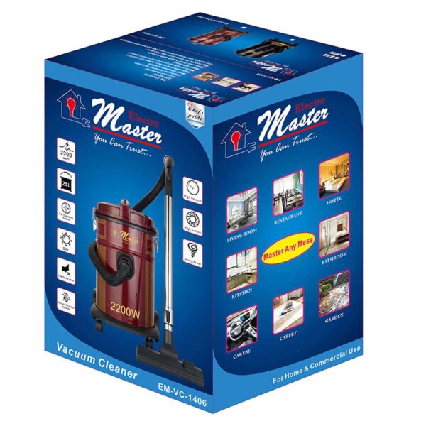 Electro Master 25L Dry Powerful Vaccum Cleaner - Maroon /Black - Image 2