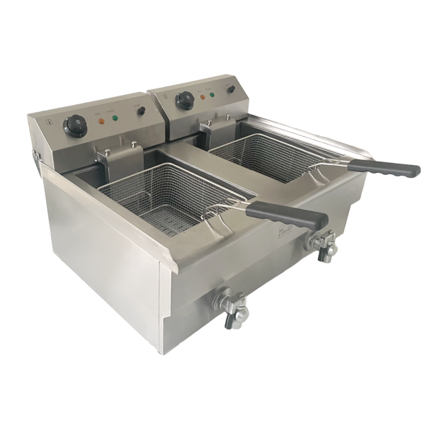 Commercial Electric Double Deep Fryer - Dual Drain