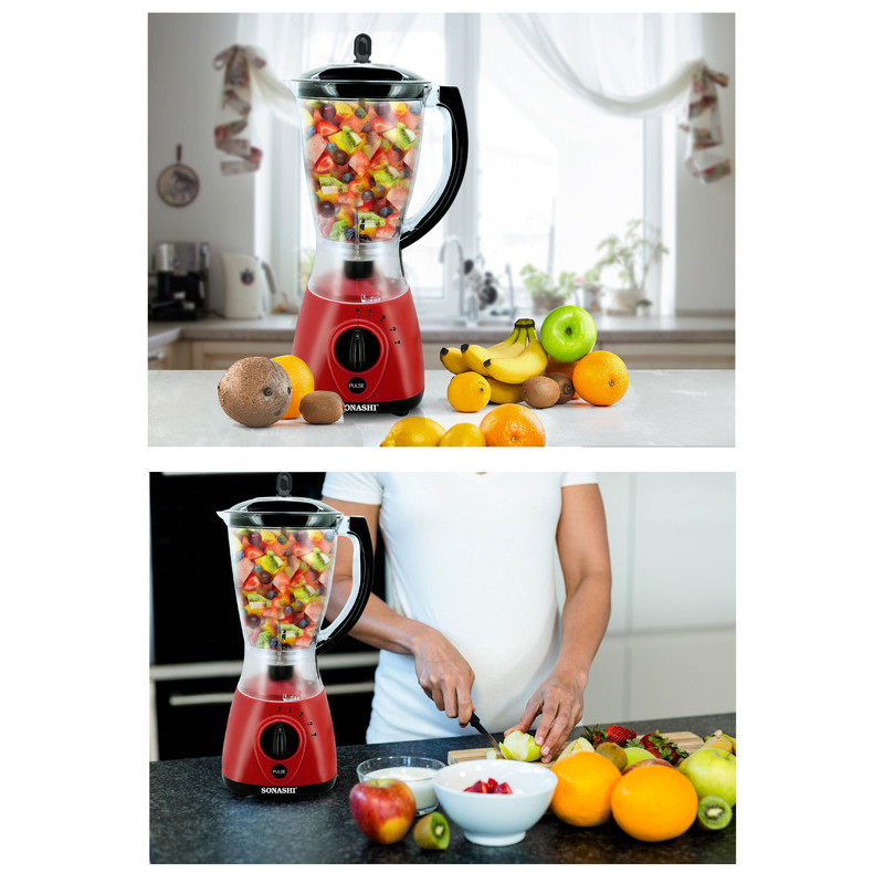 SONASHI 2 in 1 Blender SB-154 – 4 Speed, 550W Countertop Blender Mixer with Overheat Protection, Safety Lock System, 1.5L Unbreakable Jar, Grinding Cup.