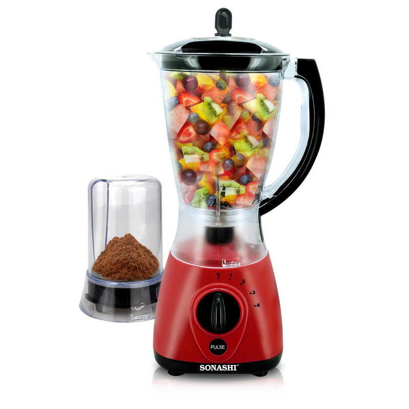 SONASHI 2 in 1 Blender SB-154 – 4 Speed, 550W Countertop Blender Mixer with Overheat Protection, Safety Lock System, 1.5L Unbreakable Jar, Grinding Cup.