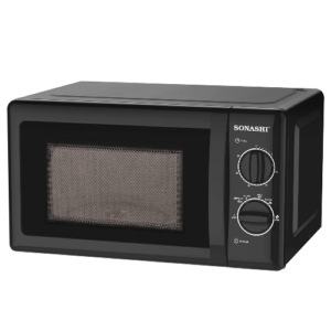Sonashi SMO-920 20 Liters Microwave Oven w/ Turntable Glass Tray, Adjustable Temperature, Cooking End Signal, Pull Handle Door, Timer - Black