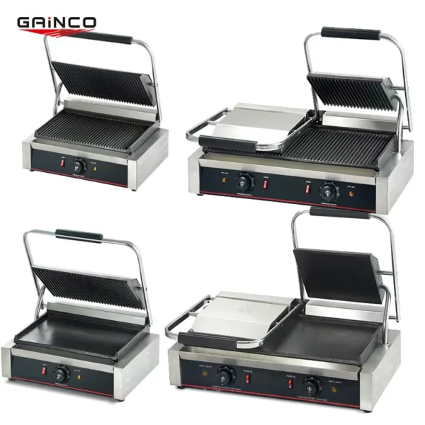 Double Commercial Sandwich Maker Grill with Grooved Plates