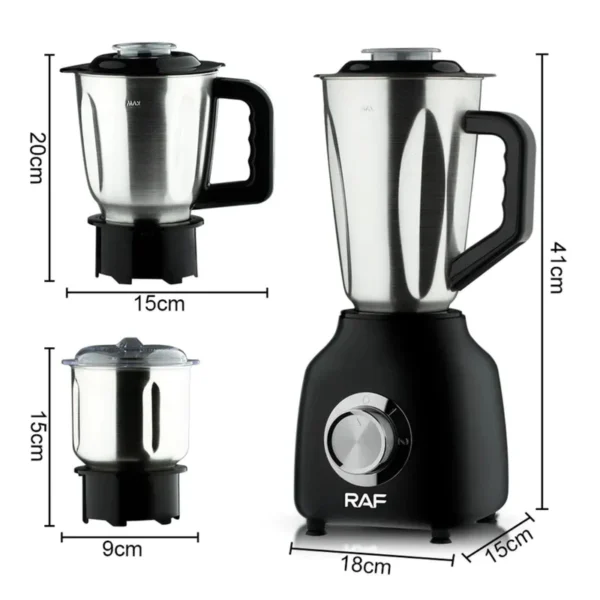 RAF Multifunctional 3 in 1 Blades Stainless Steel 1.6 Quarts Fruits Vegetable Juicer Blender for Food Processor