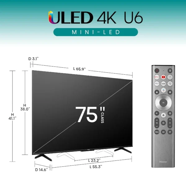 Hisense 75-inch U6N-Pro 4K ULED Smart Mini-LED TV