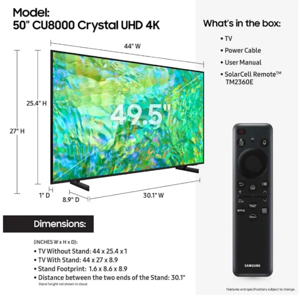 Samsung 50-inch Crystal UHD 4K Smart TV