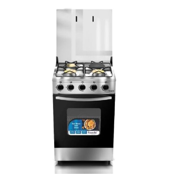 Saachi 3Gas + 1 Electric Cooker NL-Gas-6362HP (50x50cm) with Electric Oven , Auto Ignition & Grill, Light in the Oven, Rotisserie, Glass Top – Silver