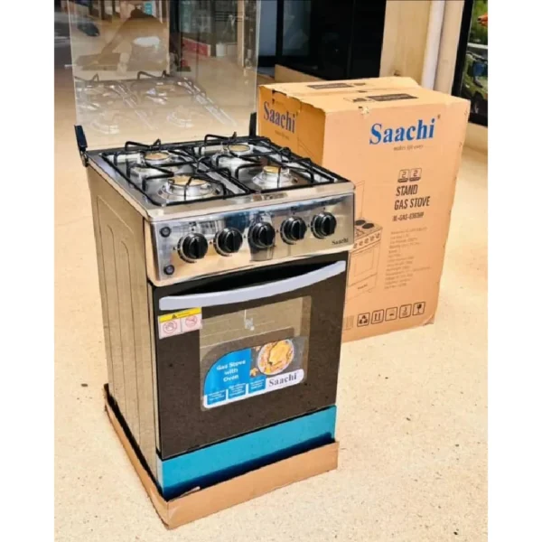 Saachi Full Gas Cooker NL-6361HP (50x50cm) with Gas Oven , Auto Ignition & Grill, 4 Gas Burners, Rotisserie, Glass Top - Silver