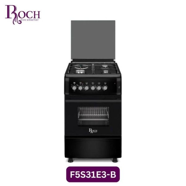 Roch 3 Gas + 1 Electric Cooker with Electric Oven (50X55cm) | F5S31E3-B, Auto Ignition & Grill, Glass Top, Light in the Oven, Made in Turkey – Silver