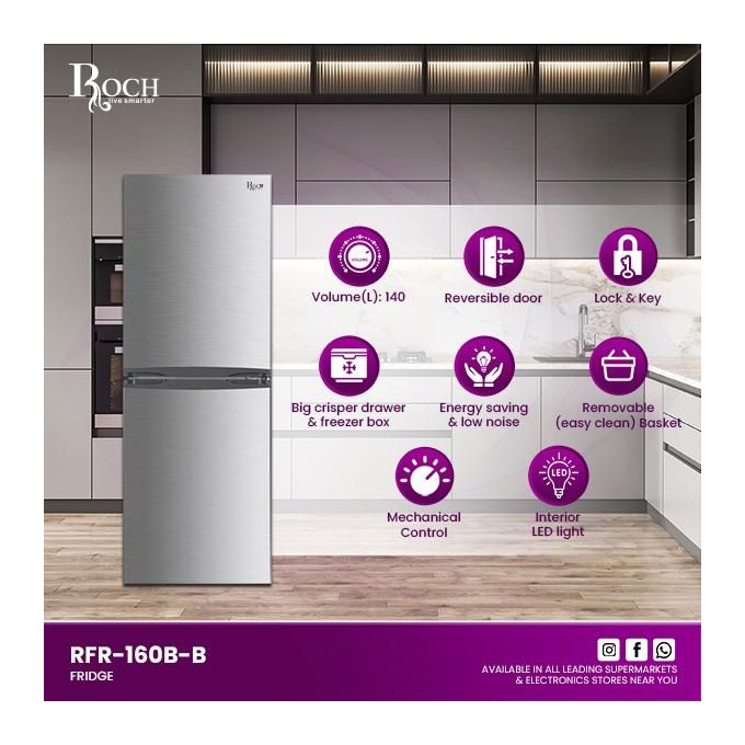 Roch 160L Double Door Bottom Freezer Refrigerator | RFR-160DN-B