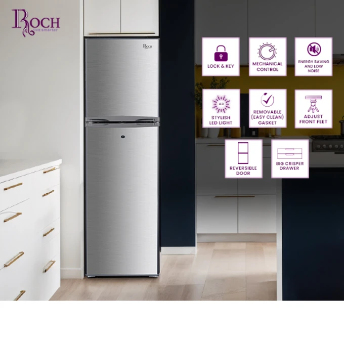 Roch 190 Litres Double Door Top Freezer Defrost Refrigerator | RFR-190T-B