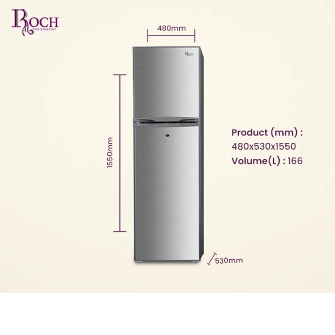 Roch 190 Litres Double Door Top Freezer Defrost Refrigerator | RFR-190T-B