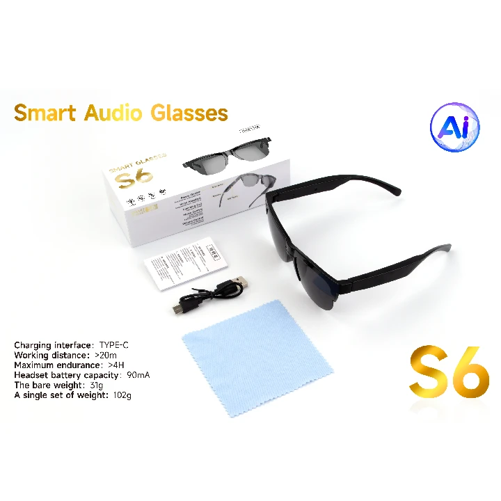 New Tech AI Bluetooth Smart Glasses with Built in Microphone, Speaker Music and Calls