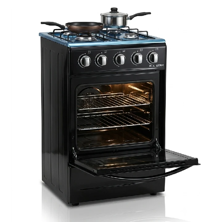 Allstar Full Gas Free Standing Cooker with Gas Oven (50x50cm) with Nozzle System, Glass Cover