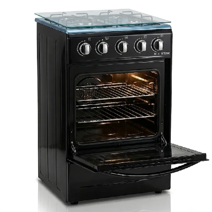 Allstar Full Gas Free Standing Cooker with Gas Oven (50x50cm) with Nozzle System, Glass Cover