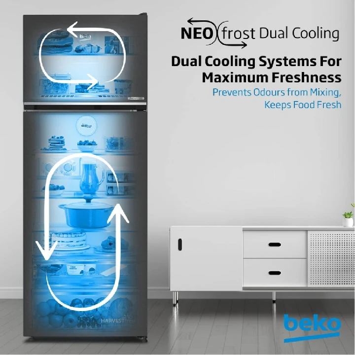 Beko Refrigerator 455 Liters Gross (406 Net) Capacity, No Frost, Low Noise, Pro Smart Inverter Compressor, RDNG455DDI – (Dark Inox)