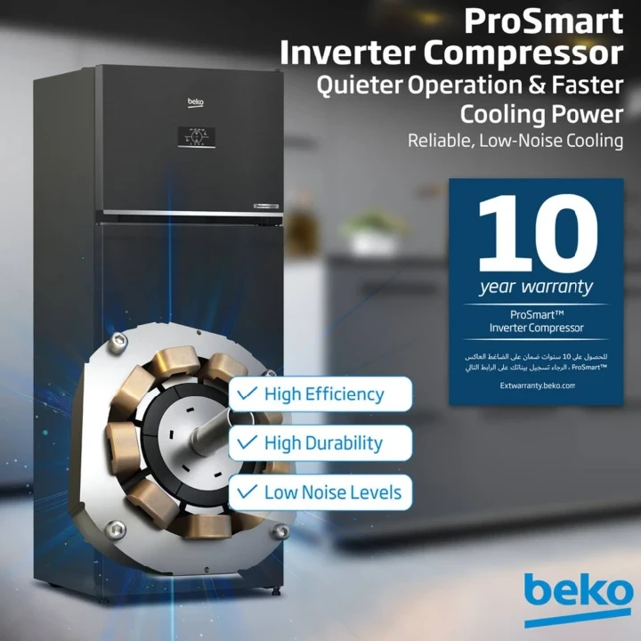 Beko Refrigerator 455 Liters Gross (406 Net) Capacity, No Frost, Low Noise, Pro Smart Inverter Compressor, RDNG455DDI – (Dark Inox)