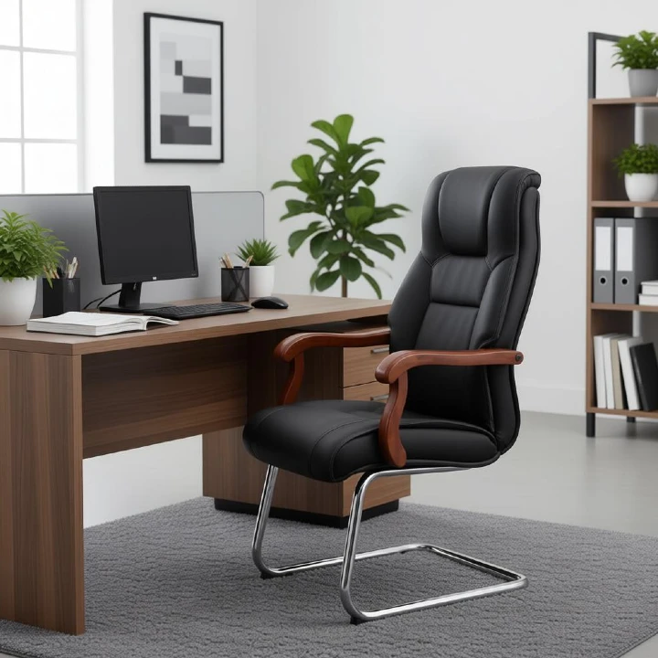 Eco Durable, Genuine, comfortable and strong Executive visitors chair Executive Office chair for home office Boardroom meeting Waiting Visitors Leather - Black