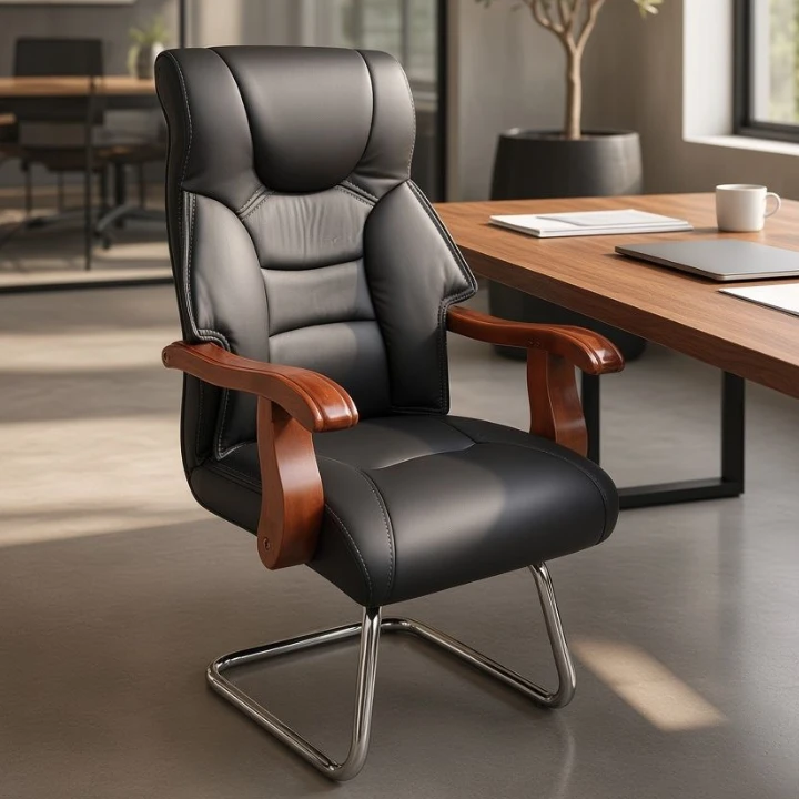 Eco Durable, Genuine, comfortable and strong Executive visitors chair Executive Office chair for home office Boardroom meeting Waiting Visitors Leather - Black