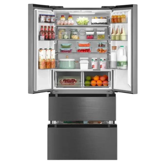 Midea 692L Freestanding Fridge Freezer, MDRF692FIC46, No Frost, (Net 516L, 347L Fridge+169L Freezer) with LED Light – Inox