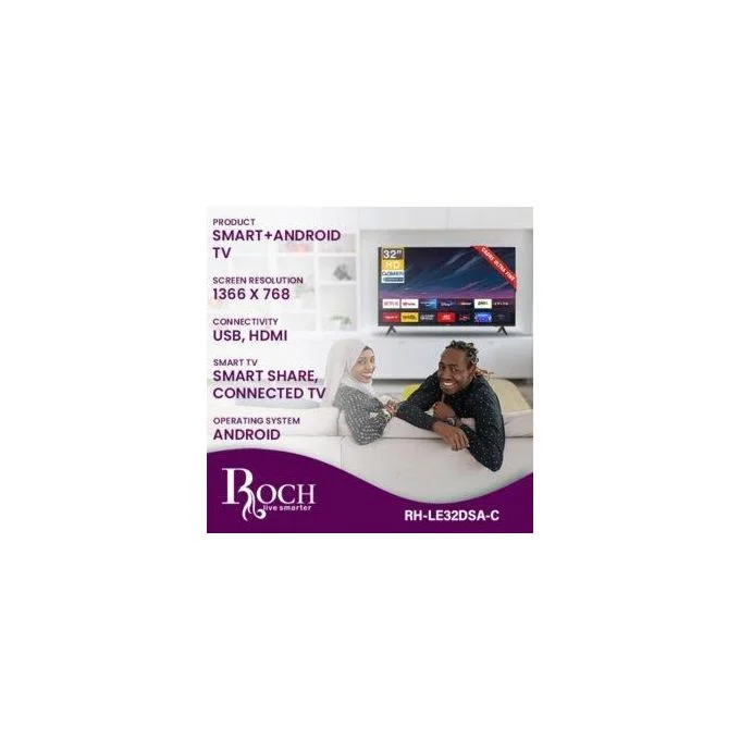 Roch 32 inch Smart Android Frameless HD LED TV With Inbuilt Free To Air - Black (2 YEARS WARANTY)