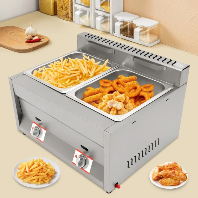 Commercial Double Deep Fryer 12 Litres - Stainless Steel