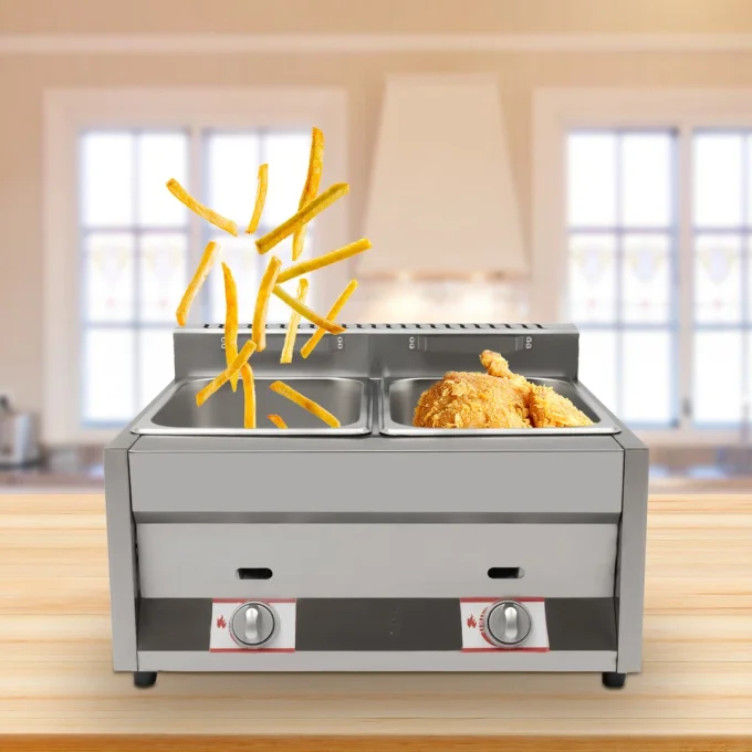 Commercial Double Deep Fryer 12 Litres - Stainless Steel