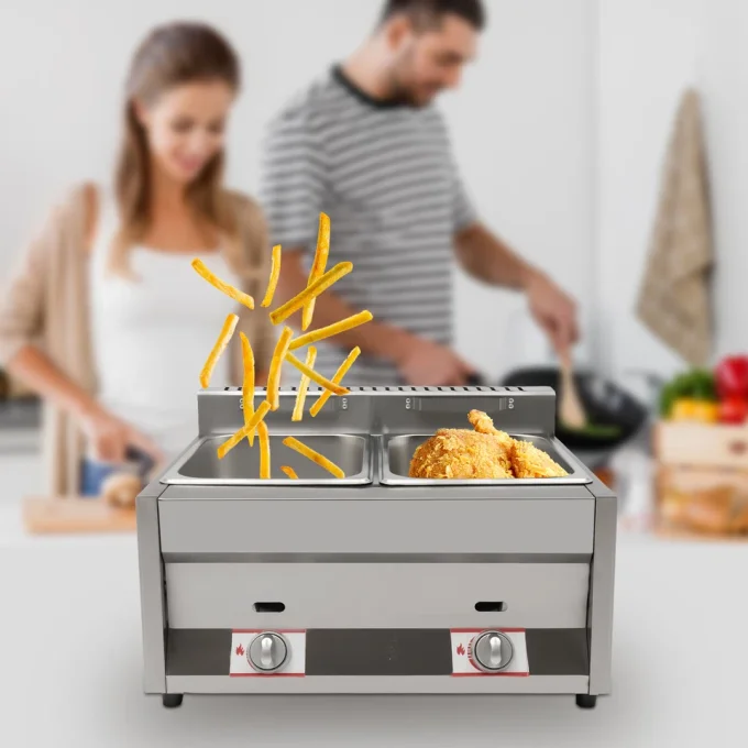 Commercial Double Deep Fryer 12 Litres - Stainless Steel