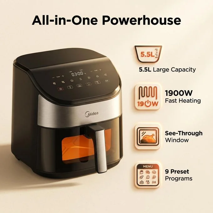 Midea 5.5L Digital Air Fryer 2250W | MF-CY55WK2
